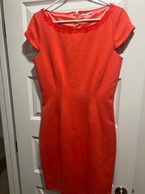 T Tahari Coral-Red Cap Sleeve Sheath Dress